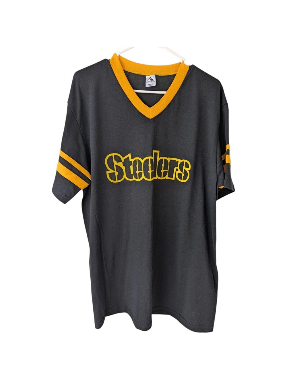 Vintage Y2K Pittsburgh Steelers VNeck Ringer Shirt XL Augusta Sportswear 23.5x31
